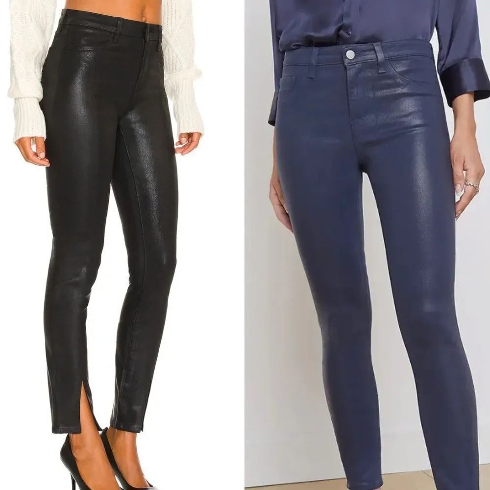 New L'Agence JYOTHI HIGH RISE Coated Midnight Split Leg Skinny Size 26